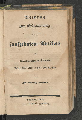 Vorschaubild von Beitrag zur Erläuterung des funfzehnten Artikels im Hamburgischen Statute