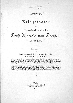Vorschaubild von Beschreibung der Kriegsthaten des General-Feldmarschalls Ernst Albrecht von Eberstein (geb. 1605, gest. 1676)