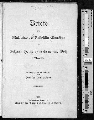 Vorschaubild von Briefe von Matthias und Rebekka Claudius an Johann Heinrich und Ernestine Voß