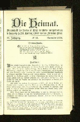 Vorschaubild von 16. Jahrgang. No. 11. November 1906.