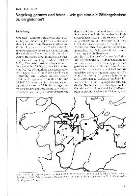 Vorschaubild von Abb. 1: Lage der Kontrollpunkte im Raum Heide 1952-1956 (A, Kreise) und im Raum Friedrichsstadt-Rendsburg 2004-2009 (B, Punkte). Die Hauptzugrichtungen nach Süd, Südwest und West (Pfeile) gelten für die gesamte Fläche.