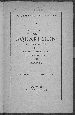 Vorschaubild von Ausstellung von Aquarellen aus dem Besitze des Kupferstichkabinetts der Kunsthalle zu Hamburg