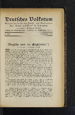 Vorschaubild von Nietzsche und die Engländer. +*) Bon Univ.-Prof. Dr. Bruno Bauch.