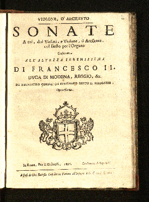 Vorschaubild von Sonate a tre, doi violini e violone ò arcileuto col basso per l'organo