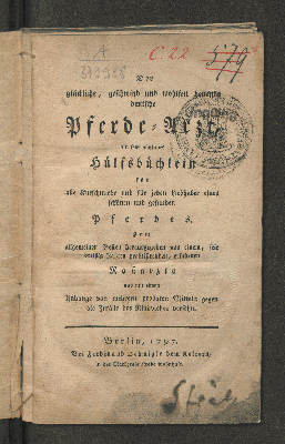 Vorschaubild von Der glückliche, geschwind und wohlfeil heilende deutsche Pferde-Arzt