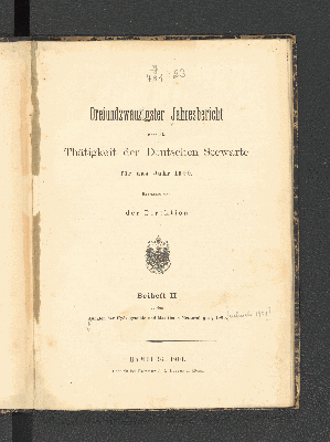 Vorschaubild von [Jahresbericht über die Tätigkeit der Deutschen Seewarte]