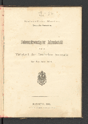 Vorschaubild von [Jahresbericht über die Tätigkeit der Deutschen Seewarte]