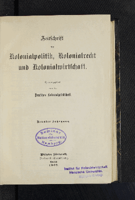 Vorschaubild von [Zeitschrift für Kolonialpolitik, Kolonialrecht und Kolonialwirtschaft]