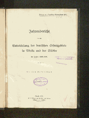 Vorschaubild von [Jahresbericht über die Entwickelung der Schutzgebiete in Afrika und der Südsee]