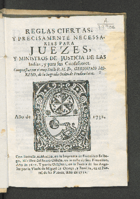 Vorschaubild von Reglas ciertas, y precisamente necessarias para juezes, y ministros de justicia de las Indias, y para sus confessores