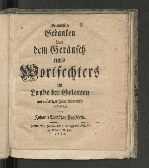 Vorschaubild von Vernünftige Gedanken von dem Geräusch eines Wortfechters im Lande der Gelerten