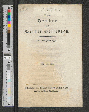 Vorschaubild von Dem Bruder und Seiner Geliebten, den 10ten Julius 1792