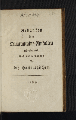 Vorschaubild von Gedanken über Quarantaine-Anstalten überhaupt. Und insbesondere über die Hamburgischen