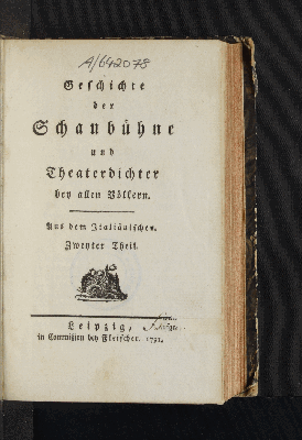 Vorschaubild von [Geschichte der Schaubühne und Theaterdichter bey allen Völkern]