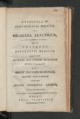 Vorschaubild von Exercitatio Inauguralis Medica De Medicina Electrica