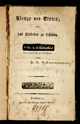 Vorschaubild von Alonzo und Elvira, oder: das Erdbeben zu Lissabon