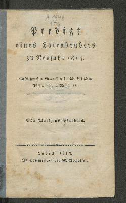 Vorschaubild von Predigt eines Laienbruders zu Neujahr 1814.