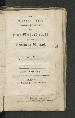 Vorschaubild von Am Bundes-Tage meines Freundes des Herrn Gerhard Lübeck mit der Demoiselle Mylius