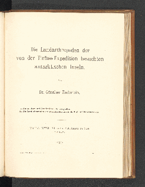 Vorschaubild von Die Landarthropoden der von der Tiefsee-Expedition besuchten antarktischen Inseln.