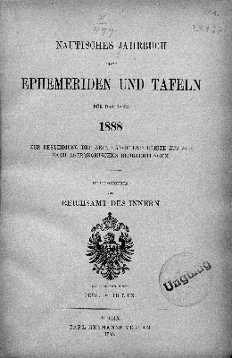 Vorschaubild von [Nautisches Jahrbuch oder Ephemeriden und Tafeln]