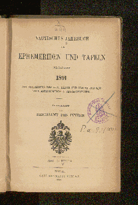 Vorschaubild von [Nautisches Jahrbuch oder Ephemeriden und Tafeln]